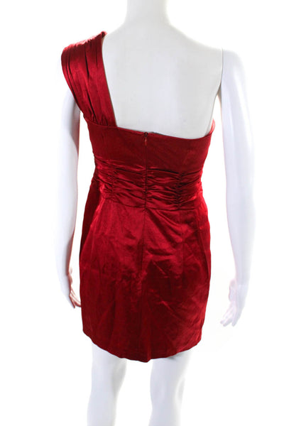 Nanette Lepore Womens Satin Pleated Waist One Shoulder Mini Dress Red Size 2