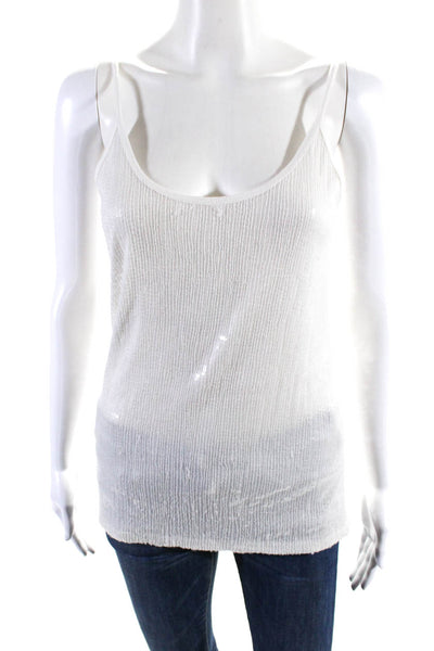 Chan Luu Womens Scoop Neck Spaghetti Strap Sequin Tank Top White Size Medium