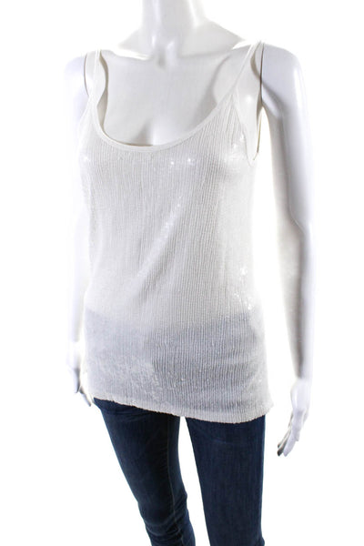 Chan Luu Womens Scoop Neck Spaghetti Strap Sequin Tank Top White Size Medium