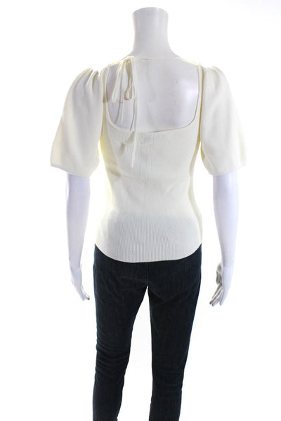 Intermix Women's Square Neck Short Sleeves Ribbed Blouse Cream Size L