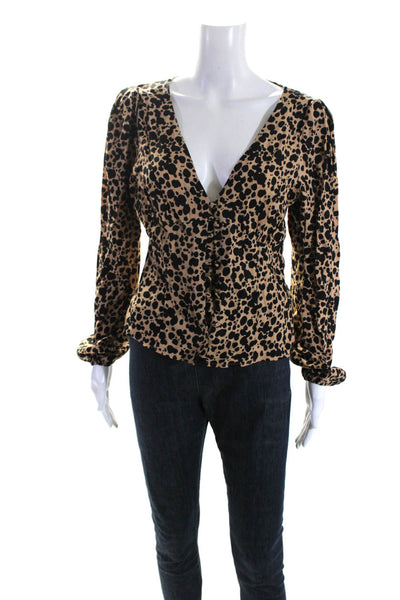 Reformation Women's Round Neck Long Sleeves Spotted Dot Button Up Blouse Size L