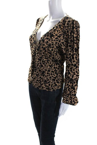 Reformation Women's Round Neck Long Sleeves Spotted Dot Button Up Blouse Size L