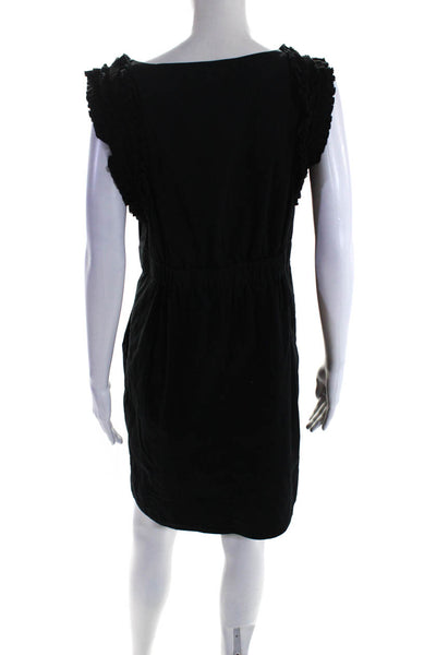 BCBG Max Azria Womens Ruffled V Neck Sheath Dress Black Cotton Size Medium