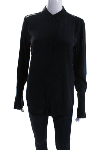 Equipment Femme Womens Long Sleeve Button Up Top Blouse Black Silk Size Small