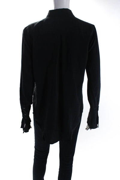 Equipment Femme Womens Long Sleeve Button Up Top Blouse Black Silk Size Small