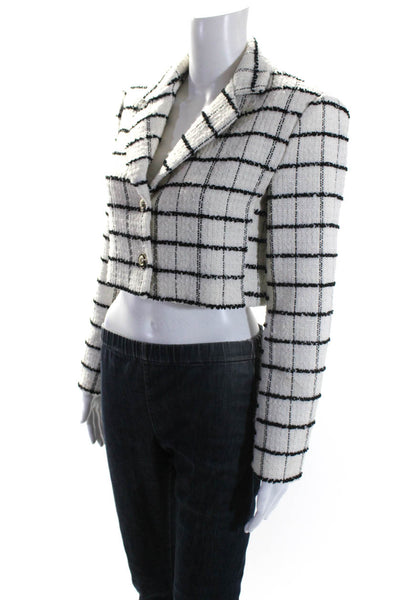 Zara Womens Cropped Check Tweed Button Up Jacket White Black Size Small