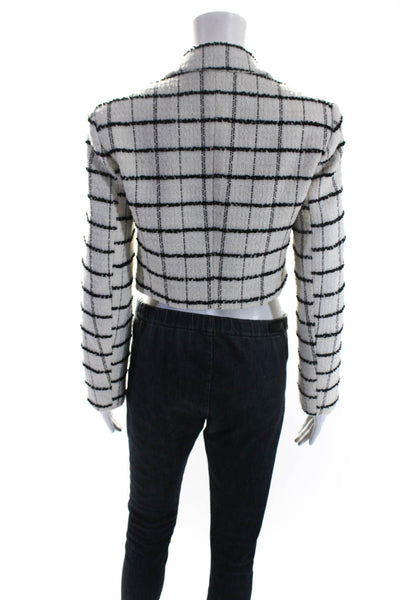 Zara Womens Cropped Check Tweed Button Up Jacket White Black Size Small