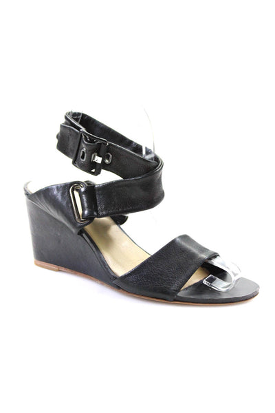 Rag & Bone Womens Leather Ankle Buckled Open Toe Wedge Heels Black Size EUR37.5