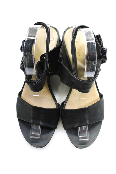 Rag & Bone Womens Leather Ankle Buckled Open Toe Wedge Heels Black Size EUR37.5