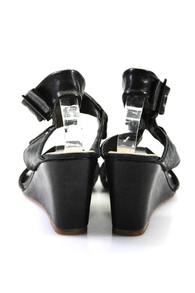 Rag & Bone Womens Leather Ankle Buckled Open Toe Wedge Heels Black Size EUR37.5