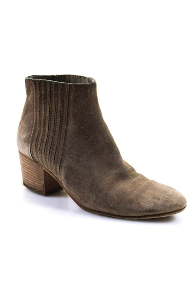 Vince Womens Slip On Block Heel Round Toe Booties Brown Suede Size 8M