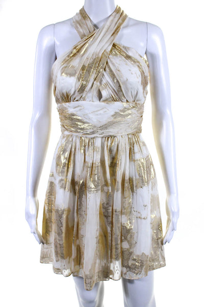 Mark & James by Badgley Mischka Womens Metallic Sheer Dress White Gold Size 2