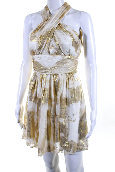 Mark & James by Badgley Mischka Womens Metallic Sheer Dress White Gold Size 2