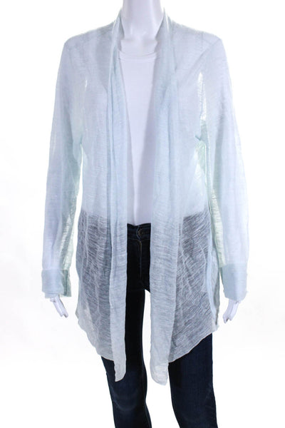 Eileen Fisher Womens Long Sleeve Open Knit Cardigan Sweater Light Blue Size XL