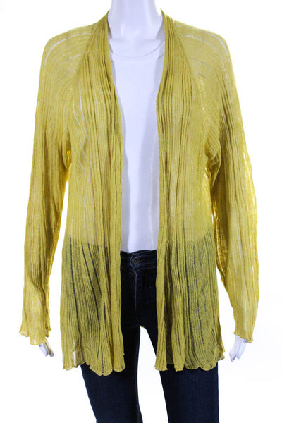 Eileen Fisher Womens 3/4 Sleeve Open Knit Cardigan Sweater Yellow Linen Size XL