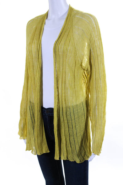 Eileen Fisher Womens 3/4 Sleeve Open Knit Cardigan Sweater Yellow Linen Size XL