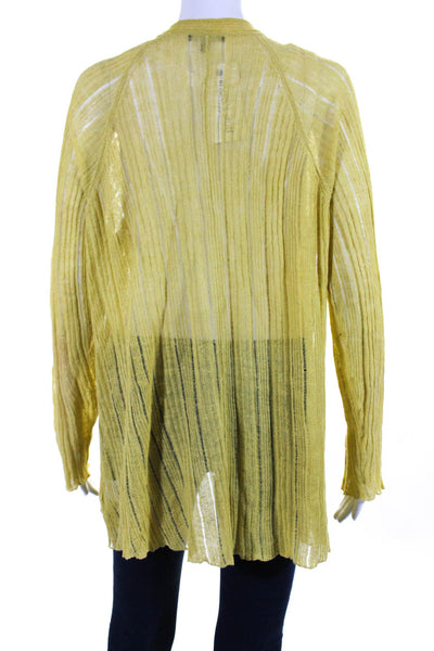 Eileen Fisher Womens 3/4 Sleeve Open Knit Cardigan Sweater Yellow Linen Size XL