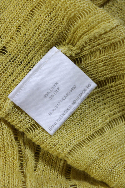 Eileen Fisher Womens 3/4 Sleeve Open Knit Cardigan Sweater Yellow Linen Size XL