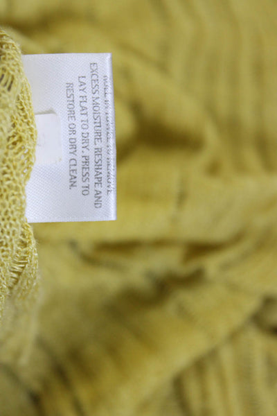 Eileen Fisher Womens 3/4 Sleeve Open Knit Cardigan Sweater Yellow Linen Size XL