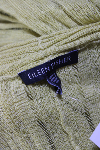 Eileen Fisher Womens 3/4 Sleeve Open Knit Cardigan Sweater Yellow Linen Size XL