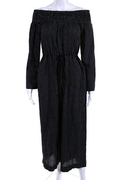 Nanushka Womens Woven Pinstripe Off Shoulder Jumpsuit Black White Size Small