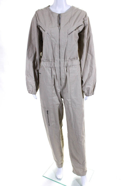 Etoile Isabel Marant Womens Long Sleeve Full Zip Utility Jumpsuit Beige FR 36