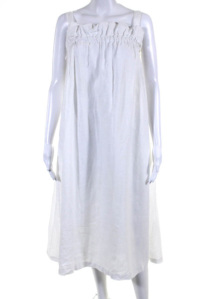 Nice Martin Womens Square Neck Sleeveless Midi Shift Dress White Linen Size XS