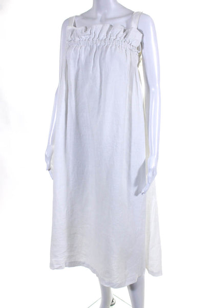 Nice Martin Womens Square Neck Sleeveless Midi Shift Dress White Linen Size XS