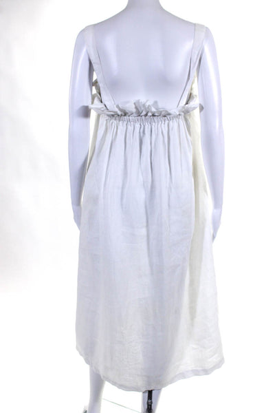 Nice Martin Womens Square Neck Sleeveless Midi Shift Dress White Linen Size XS