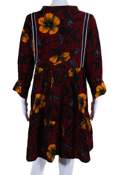 Maison Chateau Rouge Womens Floral 3/4 Sleeve A Line Dress Red Black Size XS