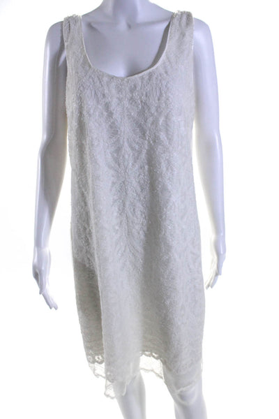 Elie Tahari Womens Scoop Neck Sleeveless Embellished Shift Dress White Size 12