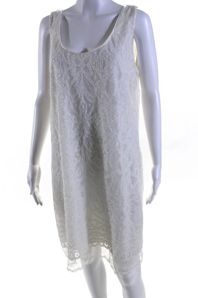 Elie Tahari Womens Scoop Neck Sleeveless Embellished Shift Dress White Size 12