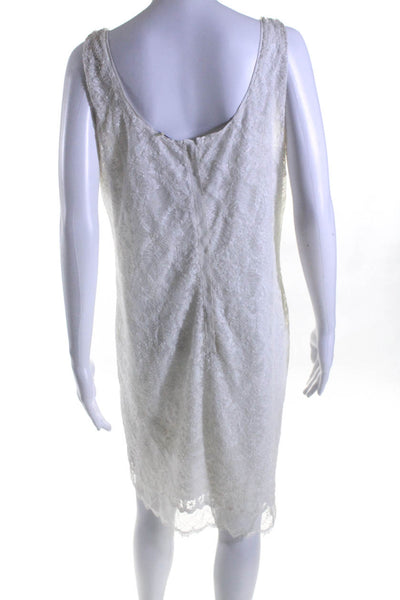 Elie Tahari Womens Scoop Neck Sleeveless Embellished Shift Dress White Size 12