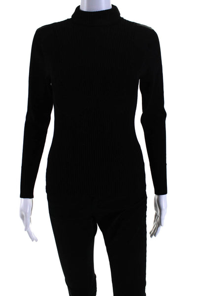 Livy Women's Turtleneck Long Sleeve Cutout Ribbed Pullover Sweater Black Size S