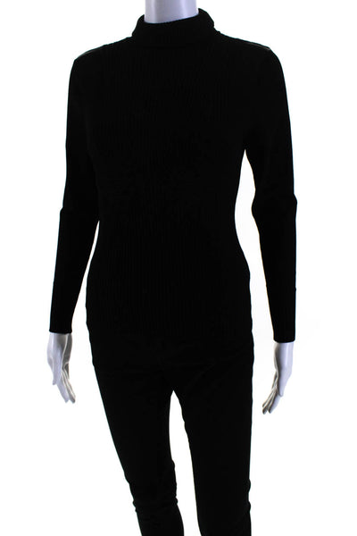 Livy Women's Turtleneck Long Sleeve Cutout Ribbed Pullover Sweater Black Size S