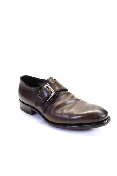 Santoni Mens Leather Buckle Closure Oxford Dress Shoes Brown Size 8 Medium