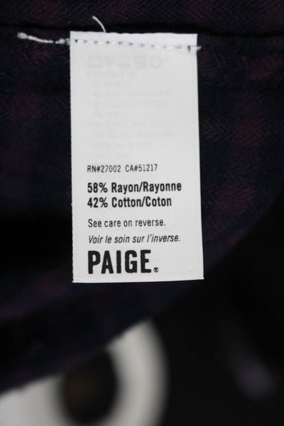 Paige Womens Button Front Collared Plaid Shirt Navy Purple Size Extra Small