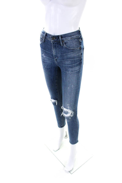 Citizens of Humanity Womens Mid Rise Distressed Skinny Jeans Blue Size 25