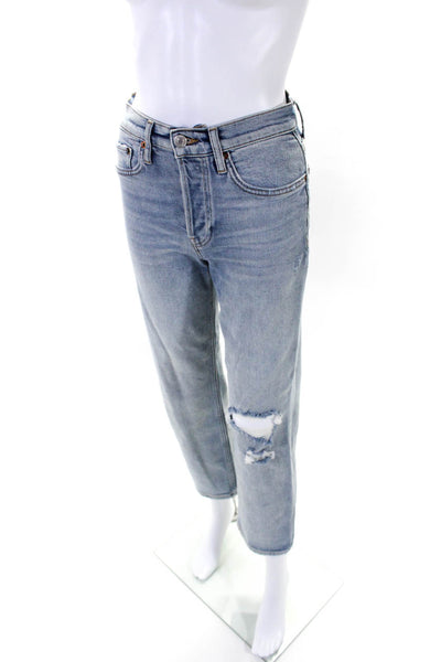 Re/Done Womens Zipper Fly High Rise Distressed Straight Leg Jeans Blue Size 24