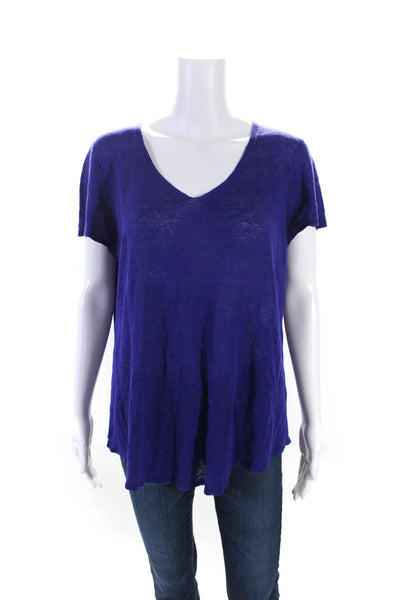 Eileen Fisher Womens Ultramarine Linen V-Neck Short Sleeve Tee Top Size XL