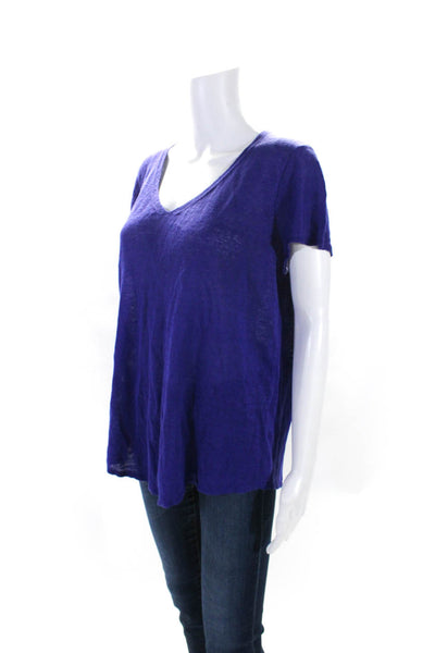 Eileen Fisher Womens Ultramarine Linen V-Neck Short Sleeve Tee Top Size XL