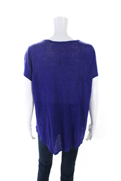 Eileen Fisher Womens Ultramarine Linen V-Neck Short Sleeve Tee Top Size XL