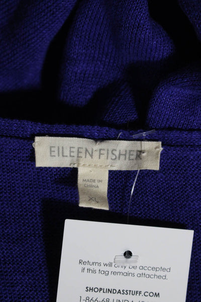 Eileen Fisher Womens Ultramarine Linen V-Neck Short Sleeve Tee Top Size XL