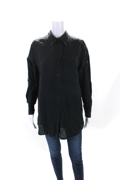 COS Womens Long Sleeve Woven Button Up Shirt Blouse Black Size 4