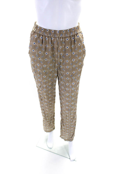 Kule Womens Elastic Waist Floral Slim Leg Lounge Pants Blue Brown Silk Small