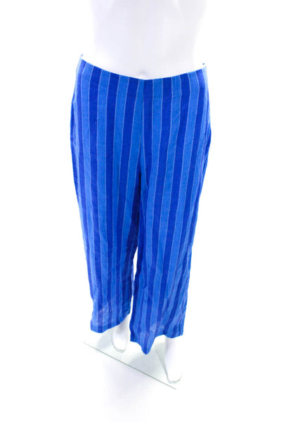 Simon Miller x Mango Womens High Waist Stripe Wide Leg Pants Blue Linen Size 3