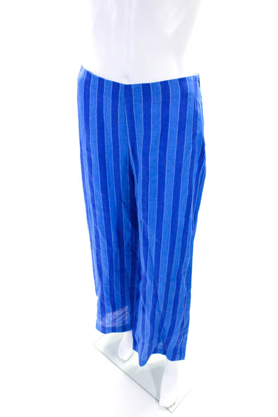 Simon Miller x Mango Womens High Waist Stripe Wide Leg Pants Blue Linen Size 3