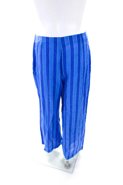 Simon Miller x Mango Womens High Waist Stripe Wide Leg Pants Blue Linen Size 3