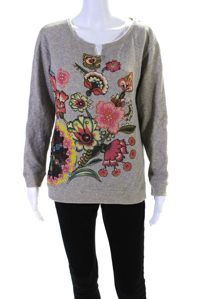 Desigual Women's Round Neck Long Sleeves Graphic Sweatshirt Gray Size M