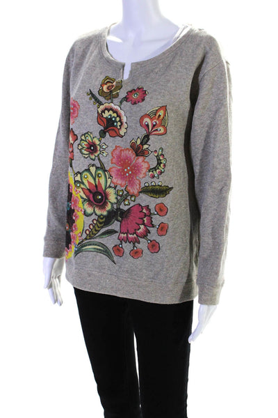 Desigual Women's Round Neck Long Sleeves Graphic Sweatshirt Gray Size M